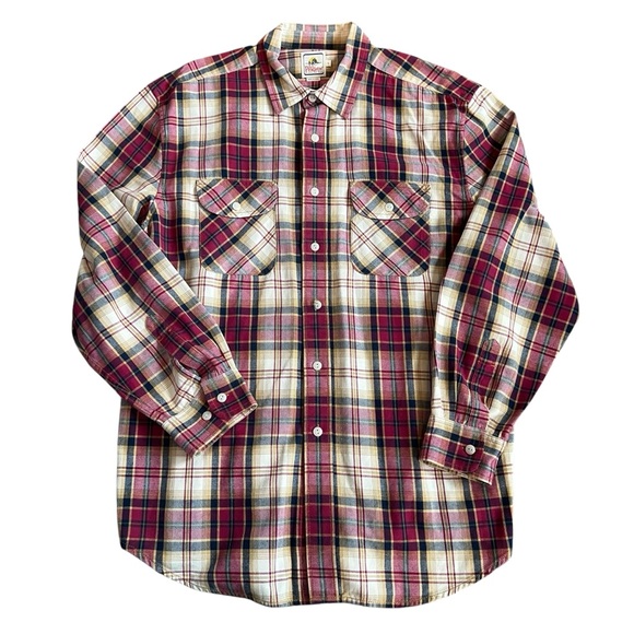 Surf Pendleton Men’s Button Up Shirt Sz L Plaid Cotton Flannel Red Cream BLK NEW - Picture 1 of 9